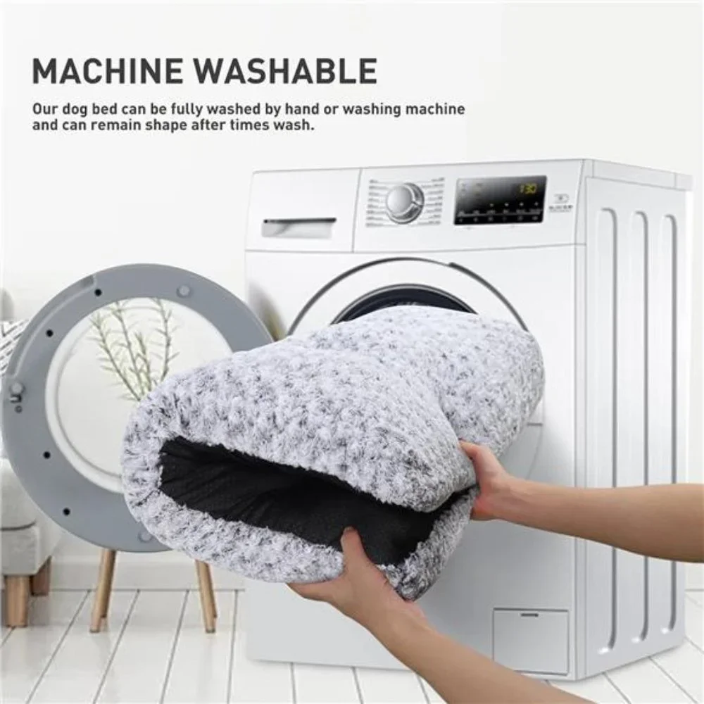 Washable Dog Bed Deluxe Plush Dog Crate Beds Fulffy Comfy Kennel Pad Anti-Slip
